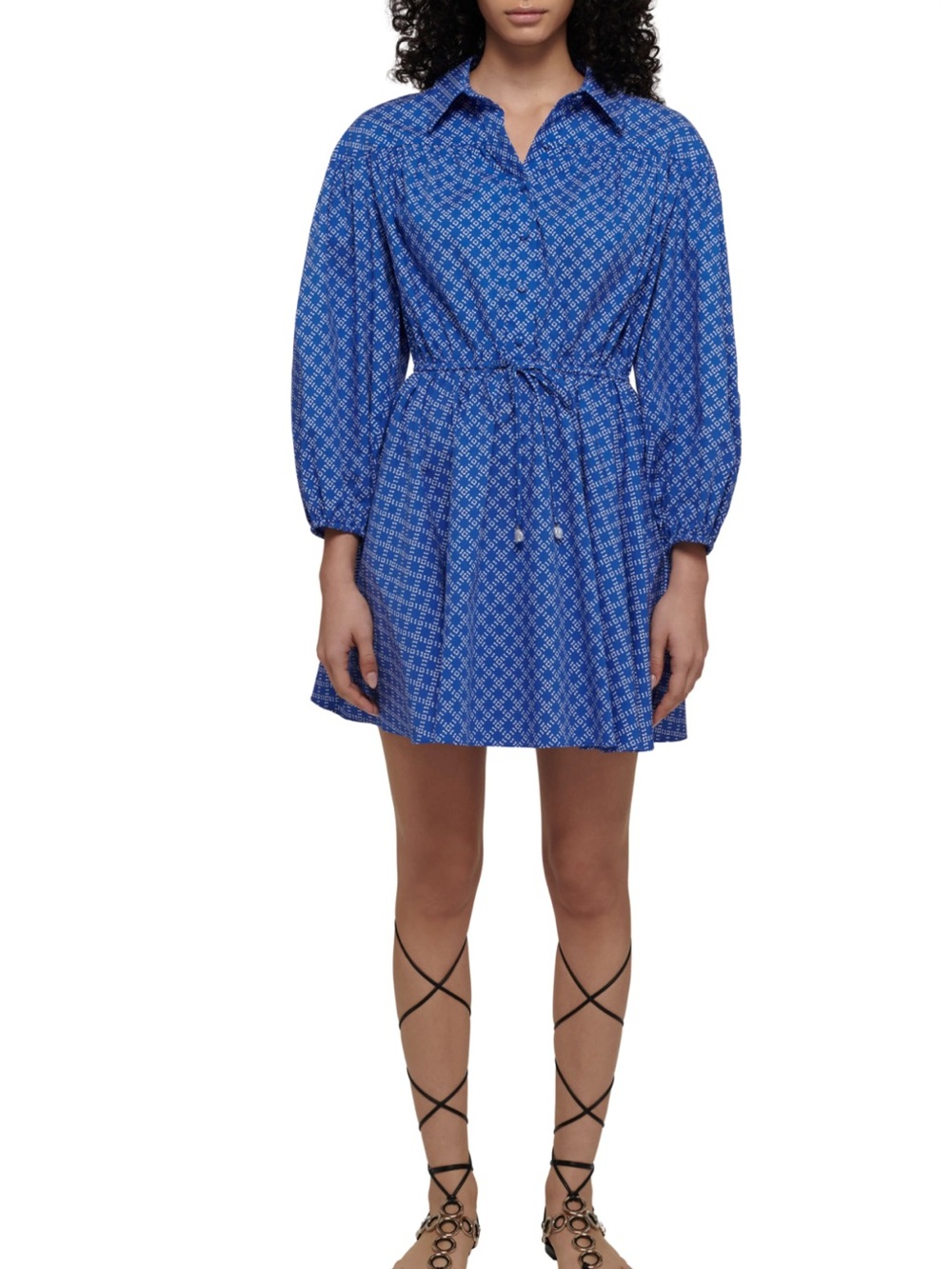 Derek Lam Royal Blue Geometric Button-Front Casual Dress